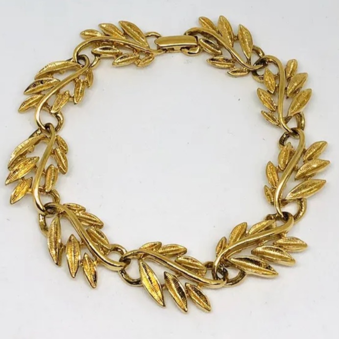 Vintage Napier Mid Century Gold Plate Leaf Link Bracelet
